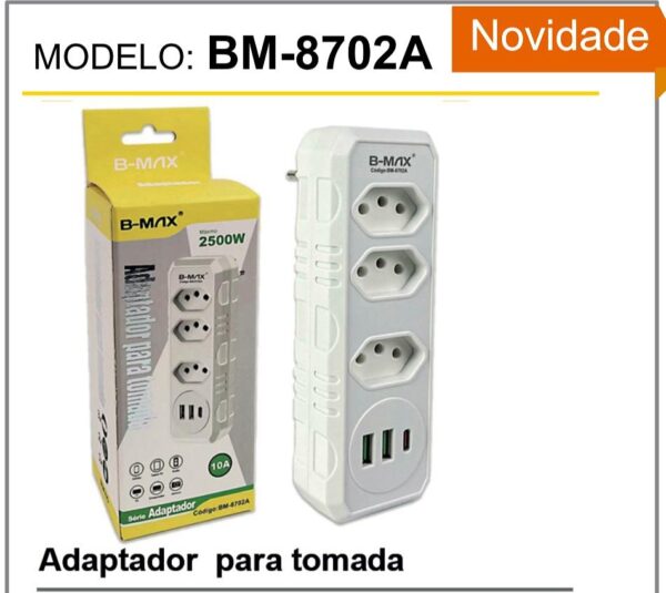 Conector De Extensão Portátil Conversor De Tomada 3 Tomadas 2 Usb 1 USB C Bivolt Power - Image 2