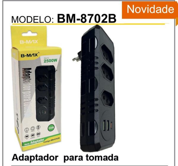 Conector De Extensão Portátil Conversor De Tomada 3 Tomadas 2 Usb 1 USB C Bivolt Power